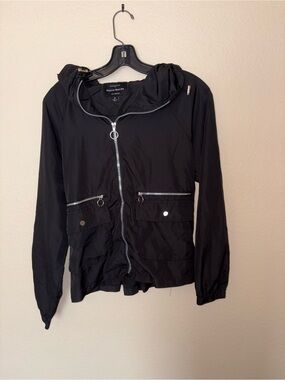 Haute Monde Black Hooded Utility Jacket with Zip & Snap Pockets